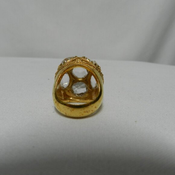 Rebecca Jewelry Glass Faux Diamond & Gold Domed large Ring made in Italy Size 7 - Picture 4 of 12